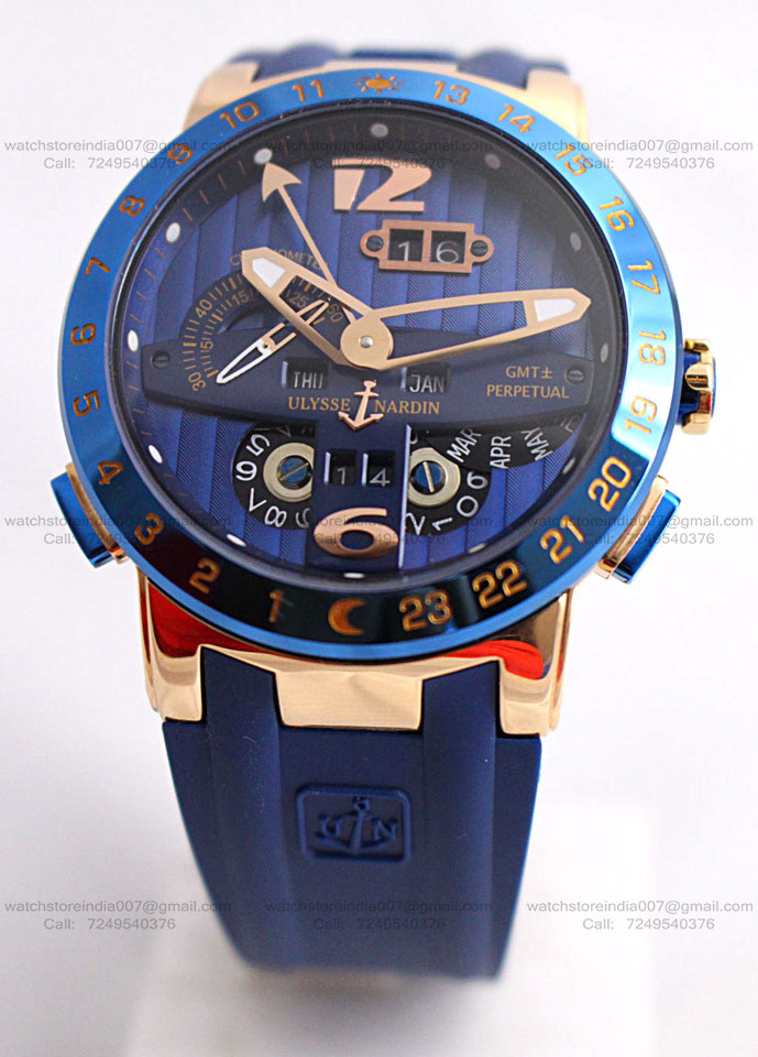 Ulysse Nardin El Toro Rose Gold Blue Rubber Strap Swiss ETA