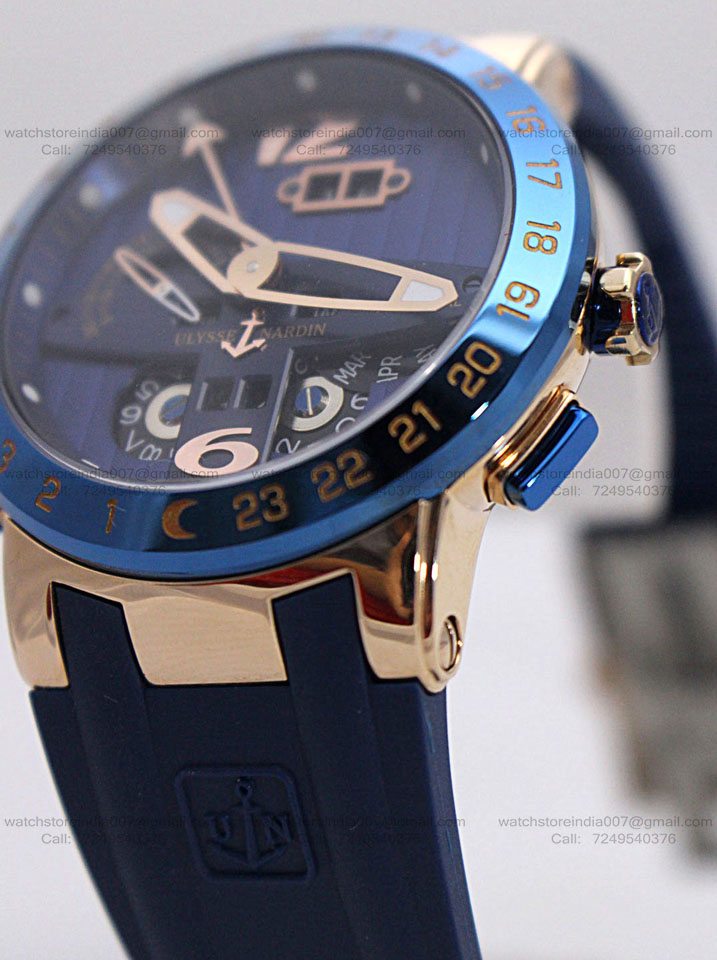 Ulysse Nardin El Toro Rose Gold Blue Rubber Strap Swiss ETA